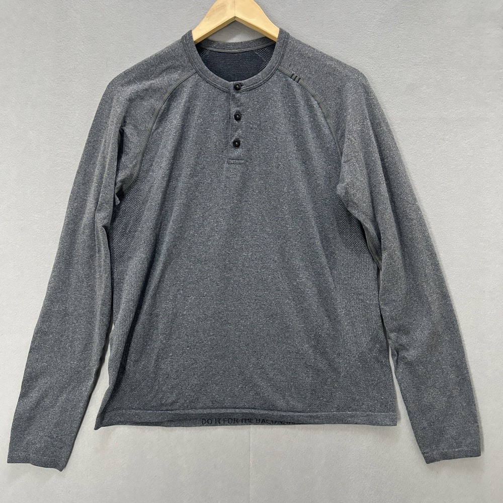 Lululemon Metal Vent Tech Henley Gray Long Sleeve Active Shirt Performance Men M